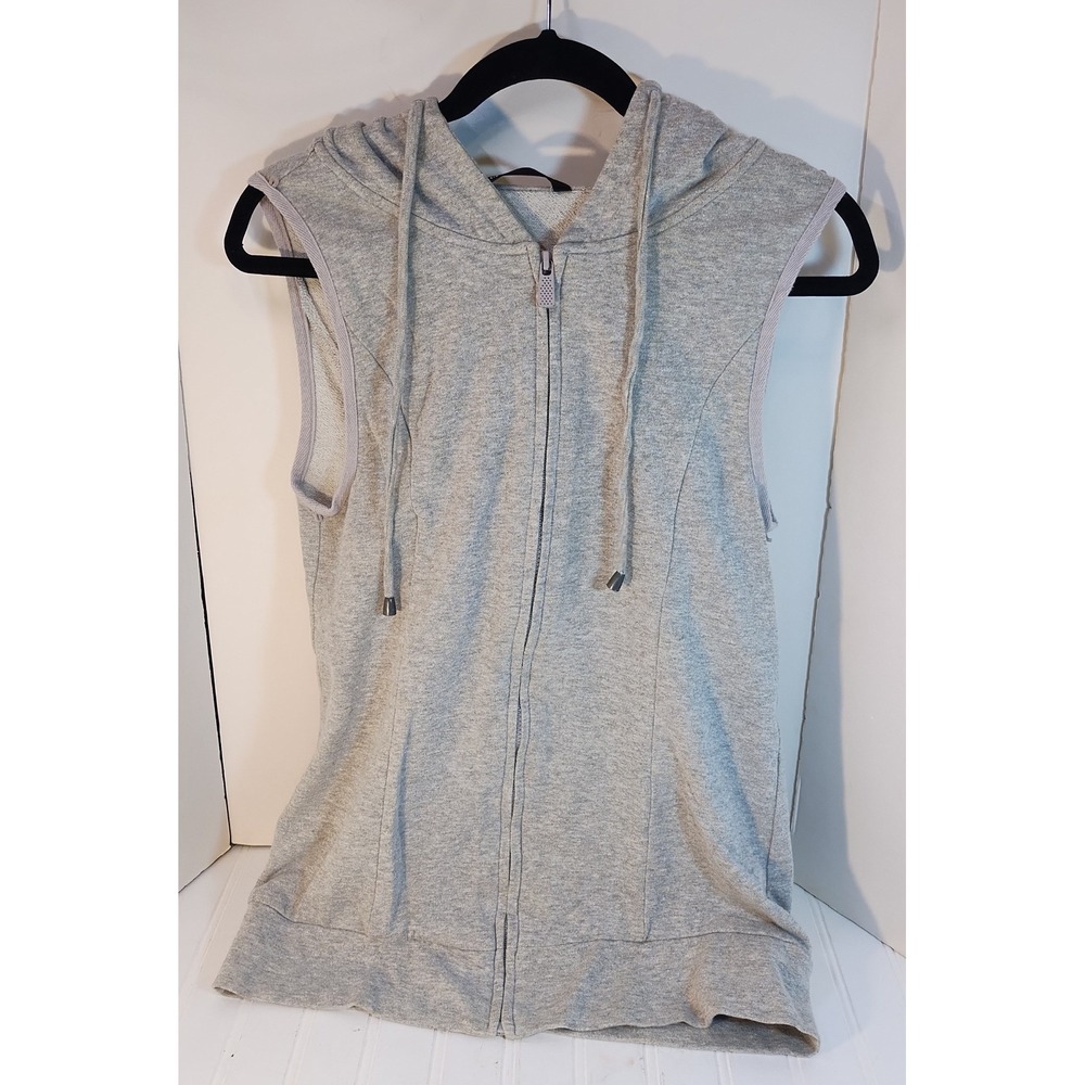 Basic House Gray Sleeveless Zip Up Hoodie Metallic Gold Sparkle Woman SM READ